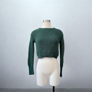 American Apparel Green Cropped Sweater XS Knit Cotton Pullover